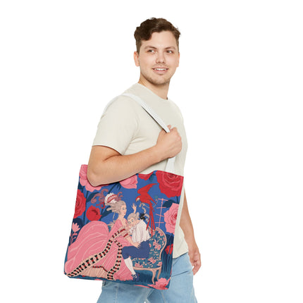 🌹🦜 The Lady Of The Scarlet Parrot Tote Bag – Art Deco Floral Elegance