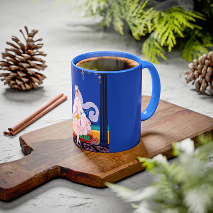 The Moonlit Promenade Colorful Mug (11oz, 15oz) – Blush Elegance, Coastal Romance & Art Deco Style