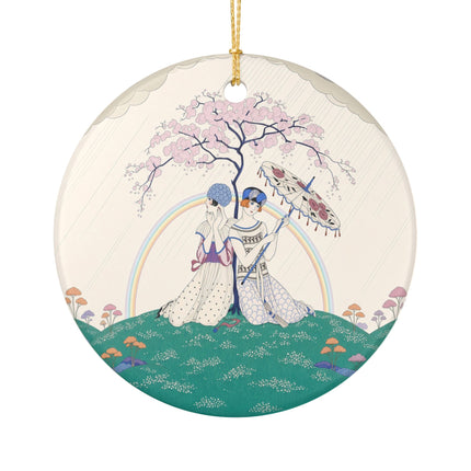 🌈☂️ Beneath The Rainbow Tree Ceramic Ornament – Art Deco Spring Fantasy