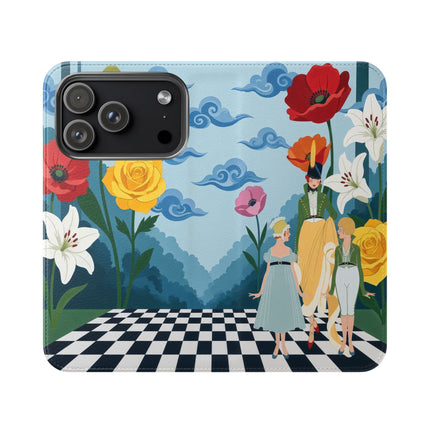 🌺♟️ The Ladies Of The Checkerboard Garden Flip Case – Art Deco Floral Fantasy