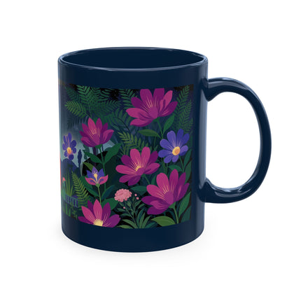 🌙🌺 The Lady Of The Midnight Flower Garden Ceramic Mug – Art Deco Floral Elegance