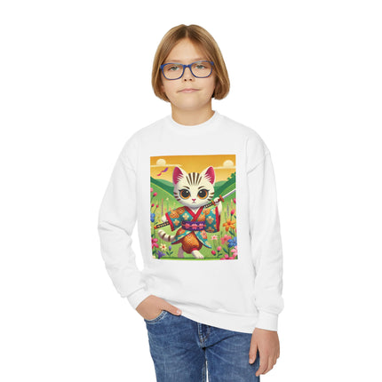 Samurai Kitten Youth Crewneck Sweatshirt – Grace, Discipline & Whimsical Strength
