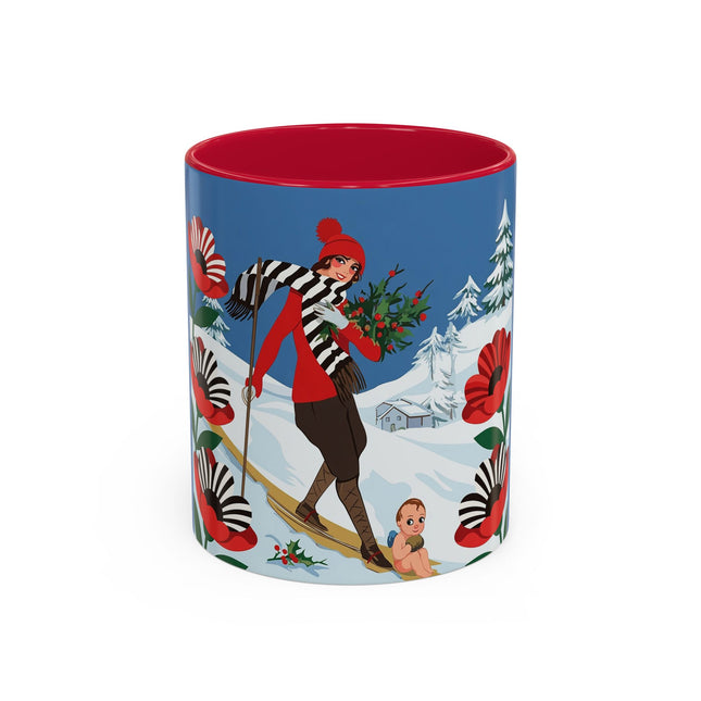🎿🎄 The Christmas Holly Skier Colorful Mug – Whimsical Holiday Fantasy