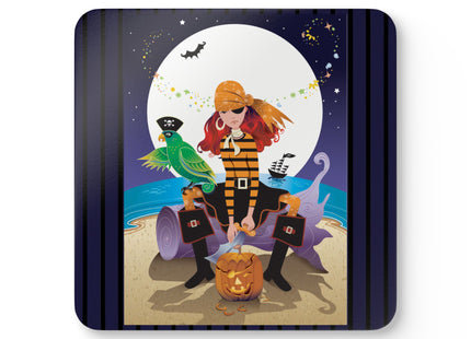 Moonlit Pirate Halloween Corkwood Coaster Set