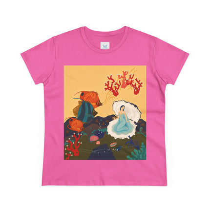 🐚🪸 The Lady Of The Coral Reef Cotton Tee – Art Deco Ocean Fantasy