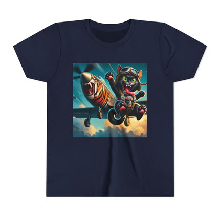 Parachuting Cat Commando Youth Short Sleeve Tee