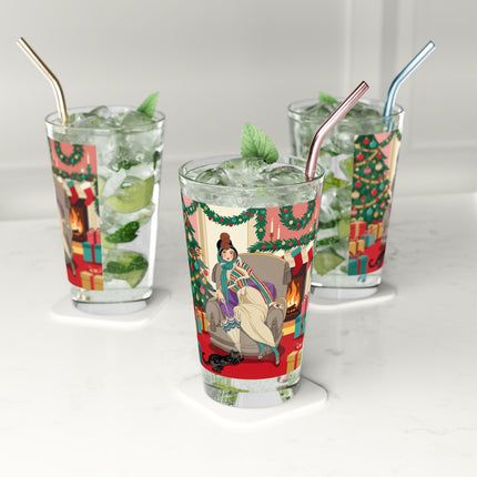 🖤🔥 The Lady Of The Christmas Hearth Pint Glass – Art Deco Holiday Elegance