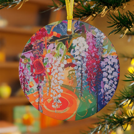 Golden Wisteria Elegance Glass Ornament
