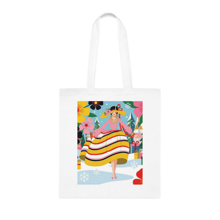 🎄🌸 The Christmas Blossom Belle Cotton Tote Bag – Art Deco Holiday Whimsy