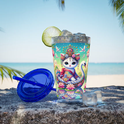 Geisha Kitten’s River Voyage Sunsplash Tumbler with Straw, 16oz