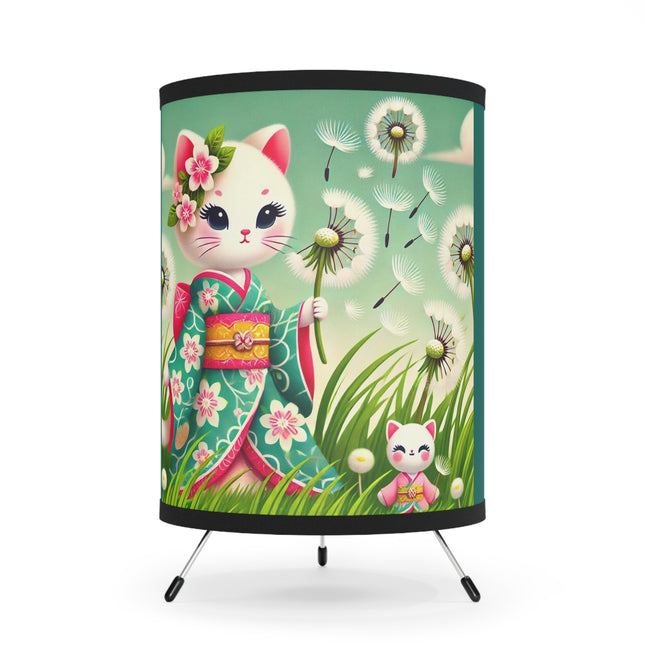 Geisha Kitten and the Dandelion Wish Tripod Lamp