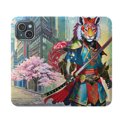🦁🦊⚔️ Cyberpunk Lion Samurai Flip Case – Futuristic Honor & Kitsune Spirit
