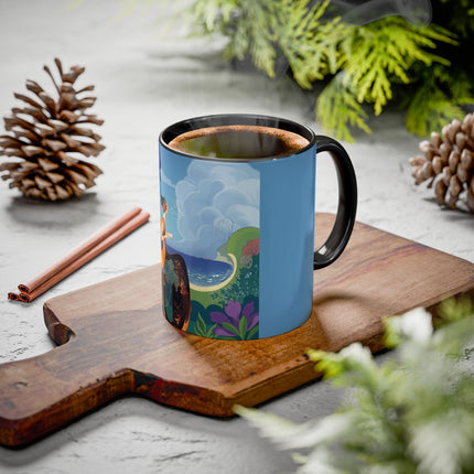 The Lady And The Sea Breeze Colorful Mugs – Art Deco Coastal Serenity