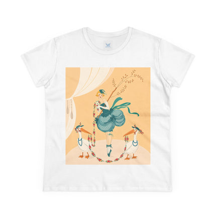 🌸🪽 The Lady And The Garden Storks Cotton Tee – Art Deco Floral Whimsy
