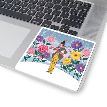 🐇🌸 The Lady With The White Rabbit Kiss-Cut Stickers – Art Deco Floral Whimsy