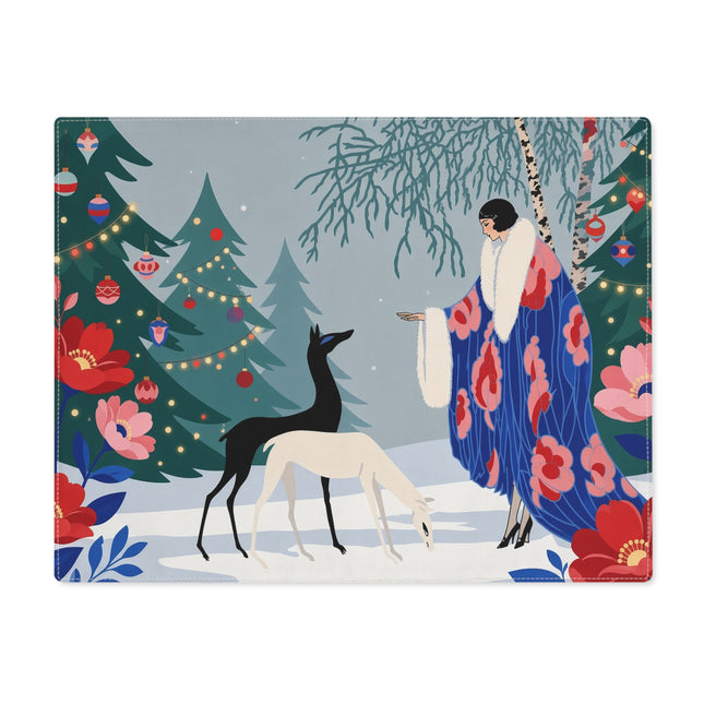 🦌🌲 The Lady Of The Christmas Forest Placemat – Art Deco Holiday Elegance