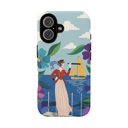 🌊🔭 The Lady Of The Seaside Lookout Phone Case – Art Deco Nautical Adventure