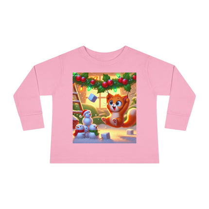 Naughty or Nice Kitten Christmas Toddler Long Sleeve Tee