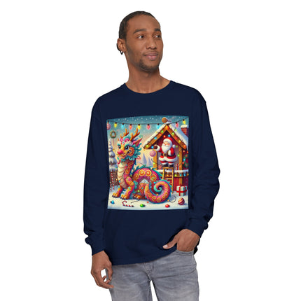 Playful Dragon's Christmas Unisex Garment-dyed Long Sleeve T-Shirt