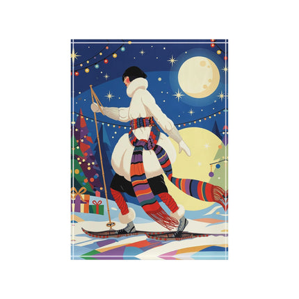 🌙🎿 The Moonlit Christmas Skier Acrylic Art Block – Whimsical Holiday Fantasy