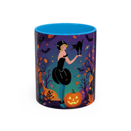 🐈‍⬛🎃 The Midnight Black Cat Masquerade Colorful Mug – Whimsical Halloween Elegance