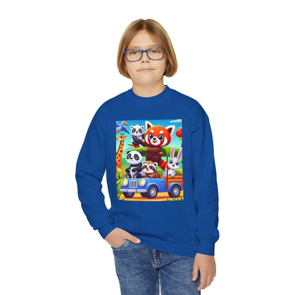 Safari Friends on the Move Youth Crewneck Sweatshirt – Adventure, Friendship & Playful Energy