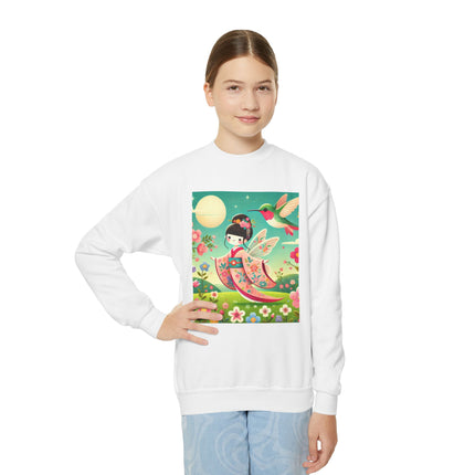 Geisha Fairy and the Hummingbird Blossom Youth Crewneck Sweatshirt – Magic, Grace & Dreamlike Beauty