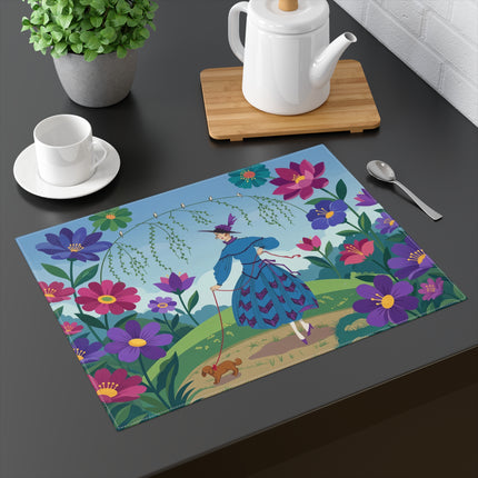 🌸🐕 The Lady Of The Flower Walk Placemat – Art Deco Garden Promenade