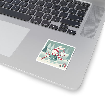 Candy Cane Timekeeper Bunny Kiss-Cut Stickers (4 Sizes)