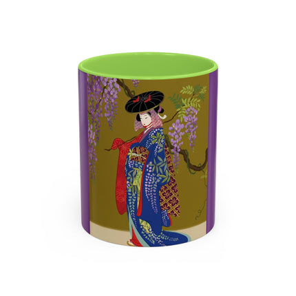 Wisteria Elegance Colorful Mug (11oz, 15oz) – Floral Beauty, Kimono Art & Timeless Grace