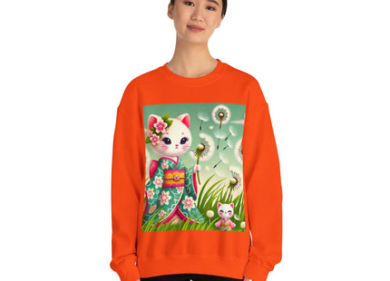 Geisha Kitten and the Dandelion Wish Heavy Blend™ Crewneck Sweatshirt