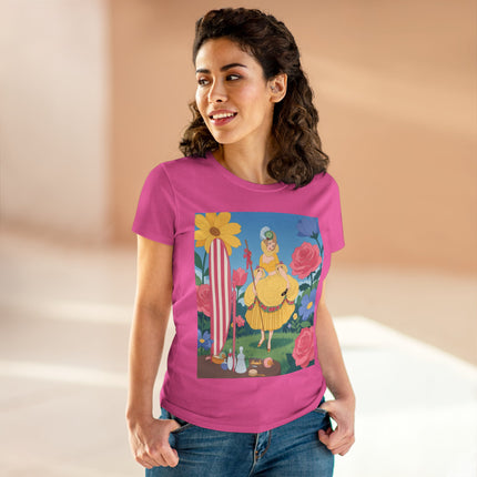 🌸🪞 The Lady Of The Flower Garden Mirror Cotton Tee – Art Deco Floral Fantasy