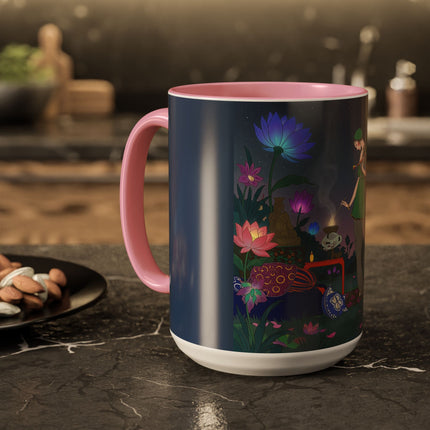 Moonlit Incense Ceremony Colorful Mugs – Art Deco Meditation Garden