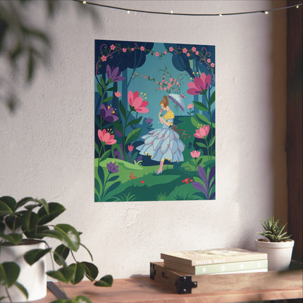 🌸🦋 The Lady Of The Enchanted Flower Forest Matte Vertical Poster – Art Deco Woodland Whimsy