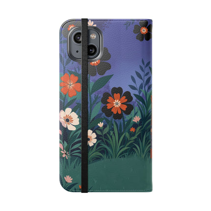 🌺🐈 The Lady Of The Midnight Garden Cat Flip Case – Art Deco Floral Fantasy
