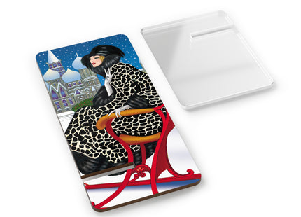 Elegant Winter Woman in Sleigh Mobile Display Stand for Smartphones