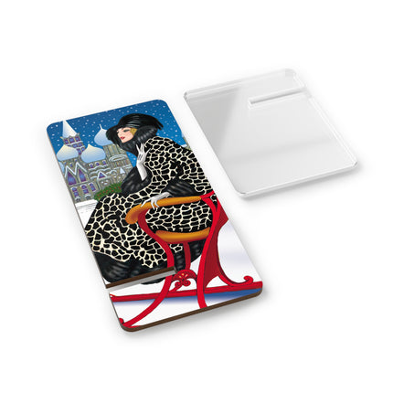 Elegant Winter Woman in Sleigh Mobile Display Stand for Smartphones