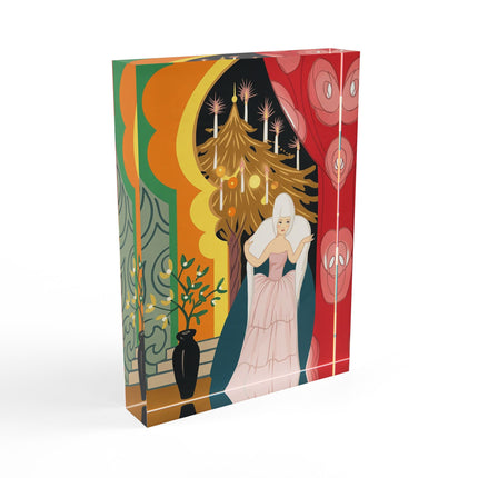 ❤️ The Lady Of The Candlelit Christmas Alcove Acrylic Art Block – Art Deco Holiday Elegance
