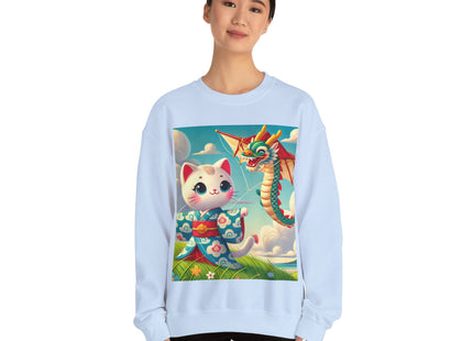 Geisha Kitten and the Dragon Kite Heavy Blend™ Crewneck Sweatshirt