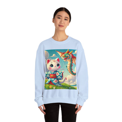 Geisha Kitten and the Dragon Kite Heavy Blend™ Crewneck Sweatshirt