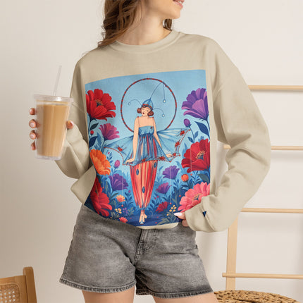 🎪🌺 The Flower Garden Harlequin Crewneck Sweatshirt – Art Deco Fashion Whimsy