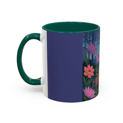 The Lady And The Midnight Birdcage Colorful Mugs – Art Deco Botanical Elegance