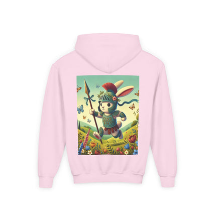 Rabbit Gladiator Youth Hooded Sweatshirt – Courage, Adventure & Playful Heroism