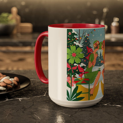 ☕🎄 Christmas Tea In The Snow Garden Colorful Mug – Art Deco Holiday Friendship