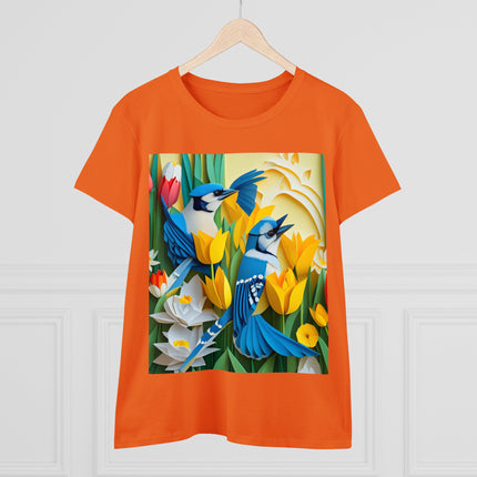 Blue Jays in a Spring Garden Women's Midweight Cotton Tee