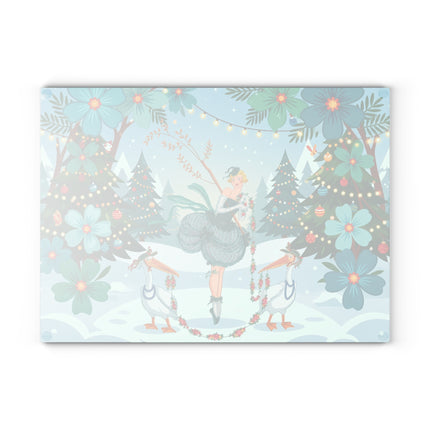 🪶🎄 The Lady Of The Christmas Bird Garden Glass Cutting Board – Art Deco Holiday Fantasy