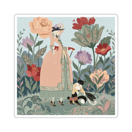🌹🐈 The Lady And Puss In Boots Kiss-Cut Stickers – Art Deco Floral Whimsy