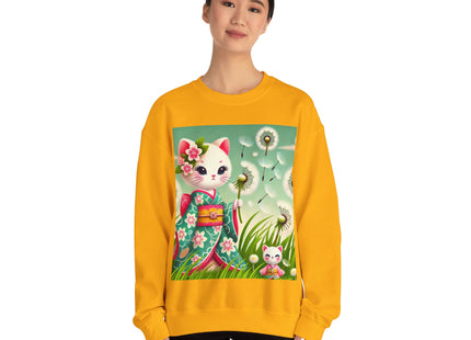 Geisha Kitten and the Dandelion Wish Heavy Blend™ Crewneck Sweatshirt