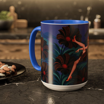 🖤🌺 The Midnight Floral Acrobat Colorful Mug – Art Deco Fashion Whimsy