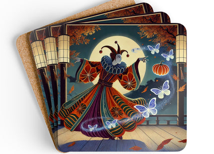 Court Magician with Ghost Butterflies Corkwood Coaster Set